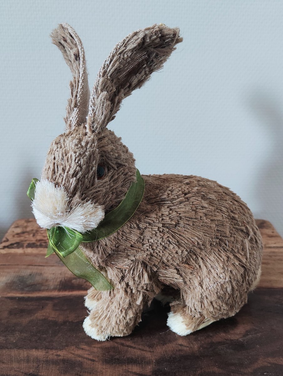 Totally Easter | Deco | Konijn met groen strik | Jute | 18x9x24 cm